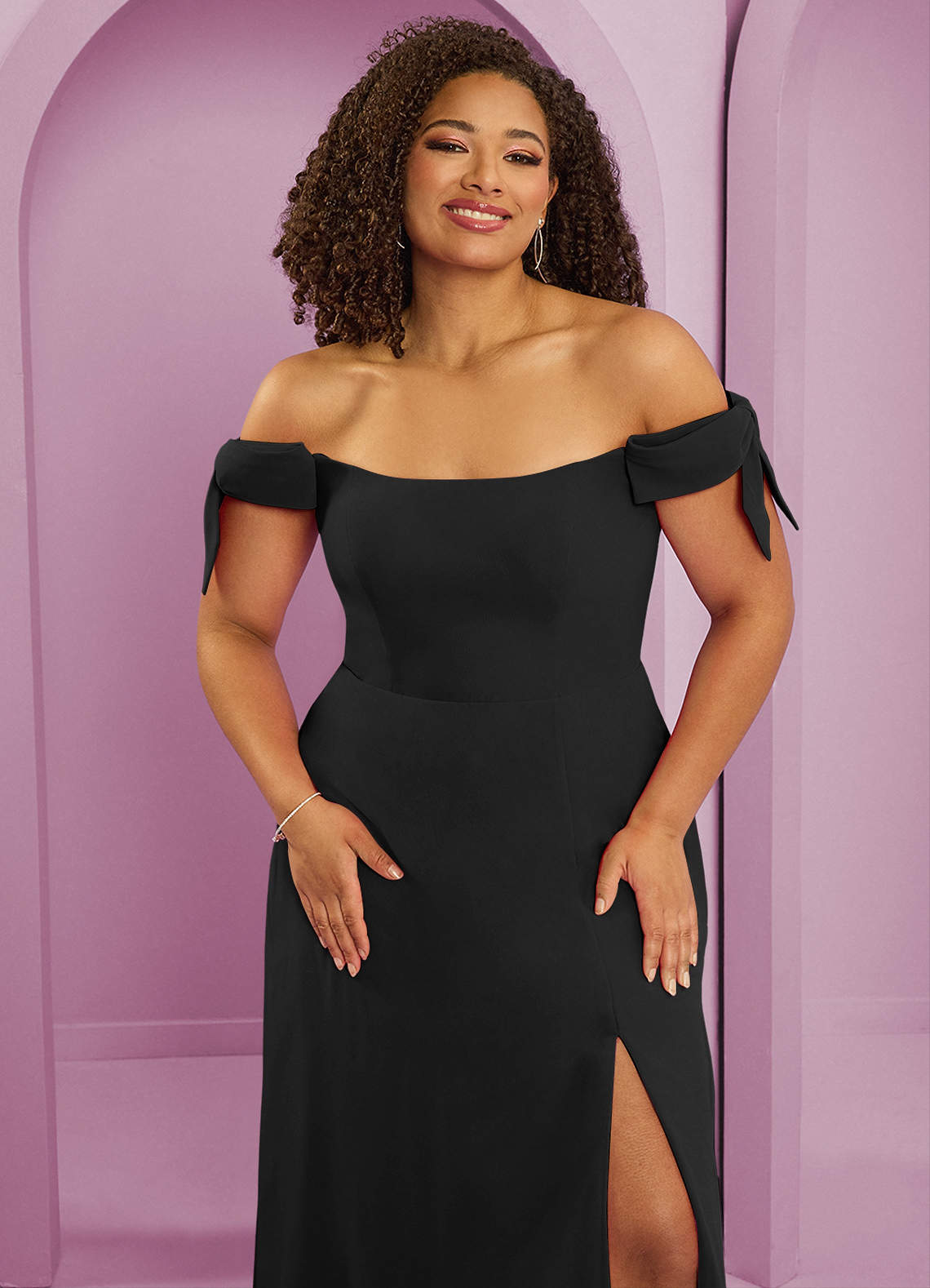 Barbie ♥ Azazie Bridesmaid Dresses Black A-Line Off the Shoulder Chiffon Convertible Dress image10