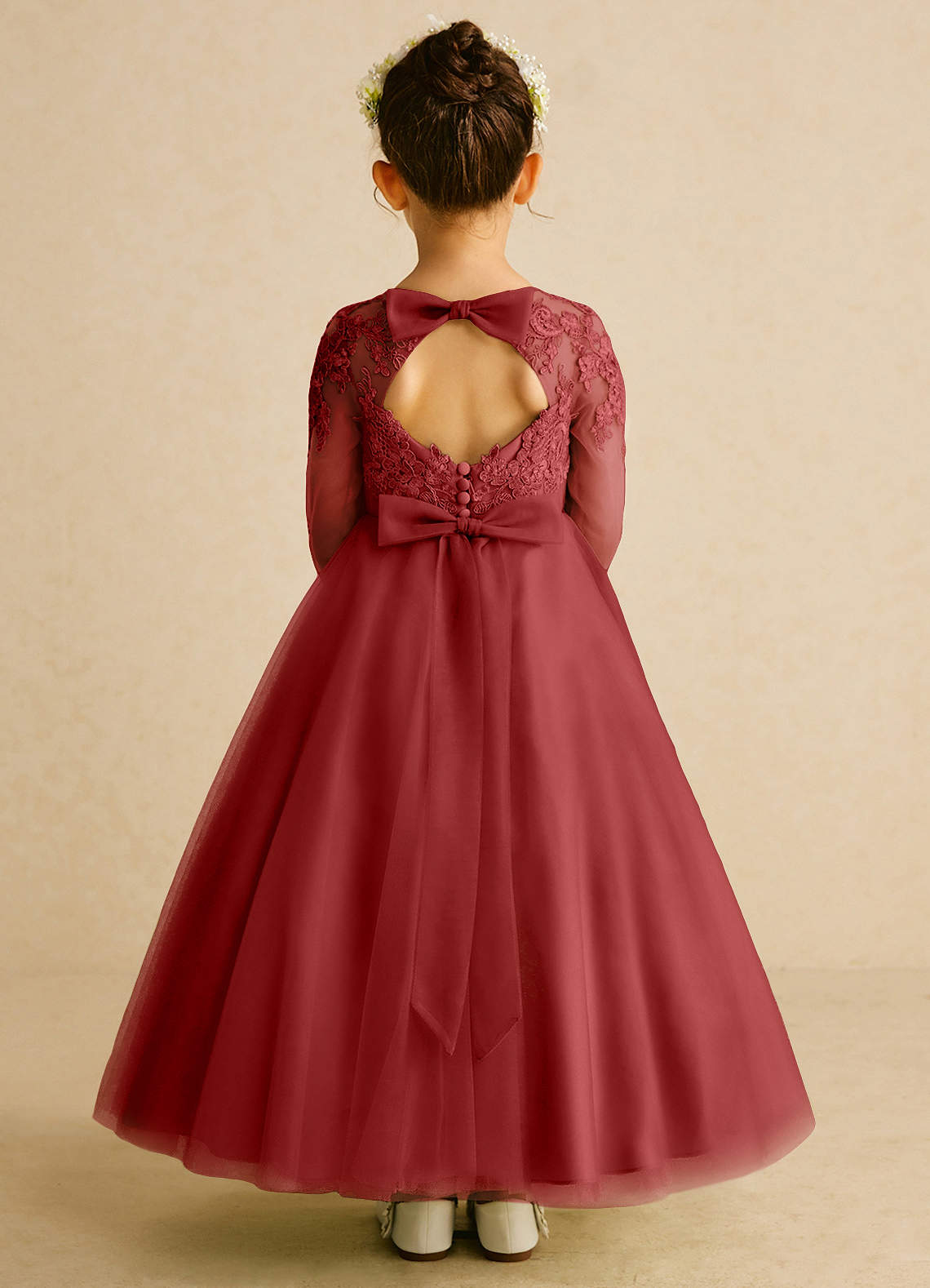 Azazie Precious Flower Girl Dresses Rust A-Line Lace Tulle Dress image1