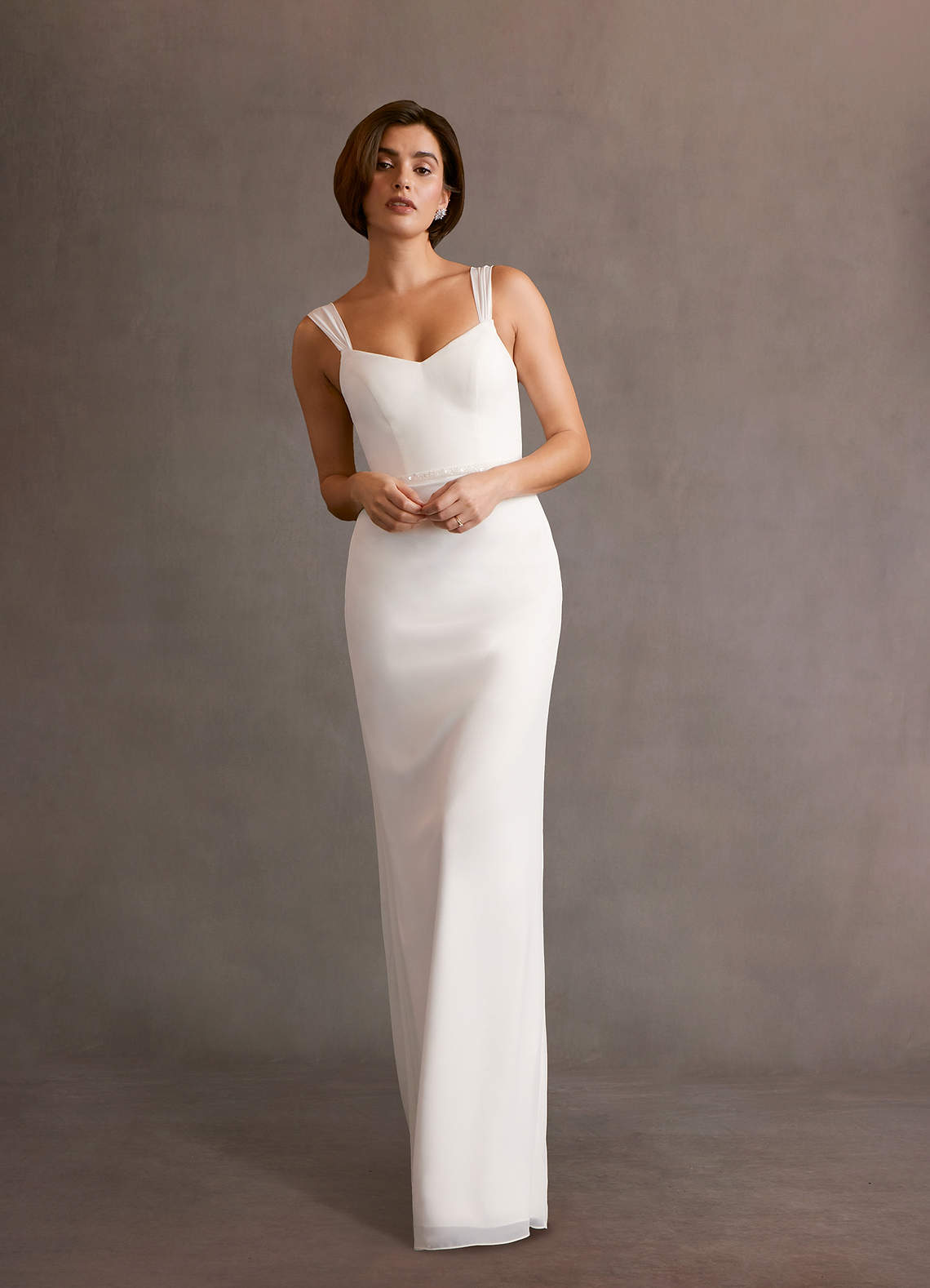 Azazie Violette Diamond White Sheath V-Neck Chiffon Dress | Azazie