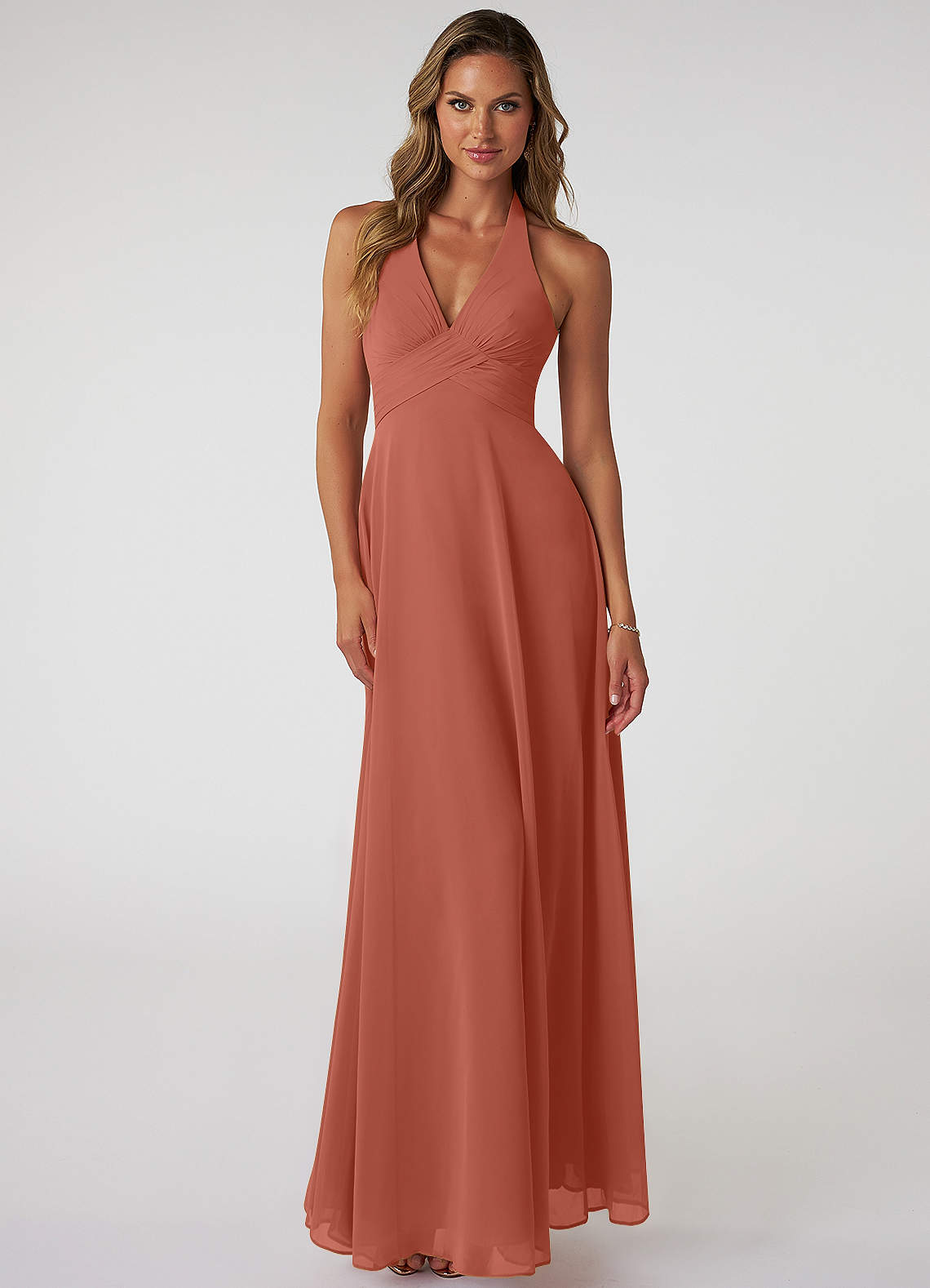 Azazie Tessie Bridesmaid Dresses Clay A-Line V-Neck Pleated Chiffon Dress image1