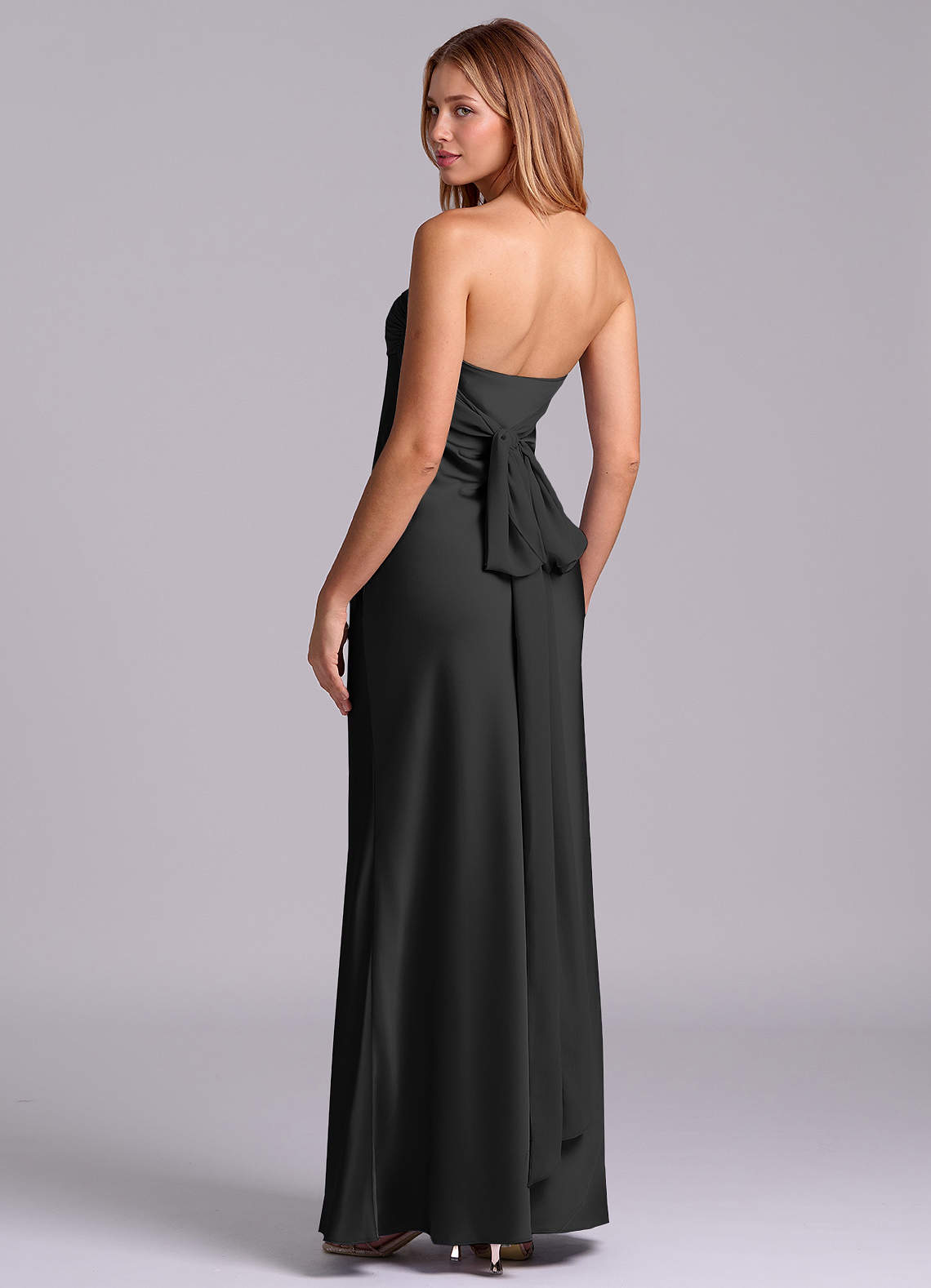 Azazie Ailanie 신부 들러리 드레스 쉬스 스트랩리스 스트레치 새틴 바닥 길이 드레스 image1