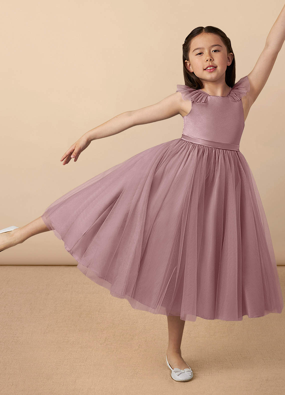 Azazie Dolly Flower Girl Dresses Dusty Rose A-Line Bow Tulle Dress image1