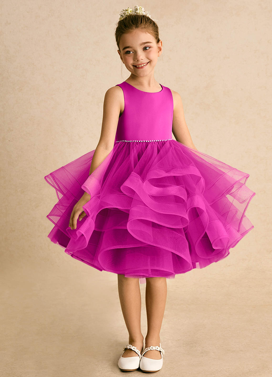 Azazie Tinie Blumenmädchenkleider Ballkleid Schleifen Tüll Kleid Fuchsia image2
