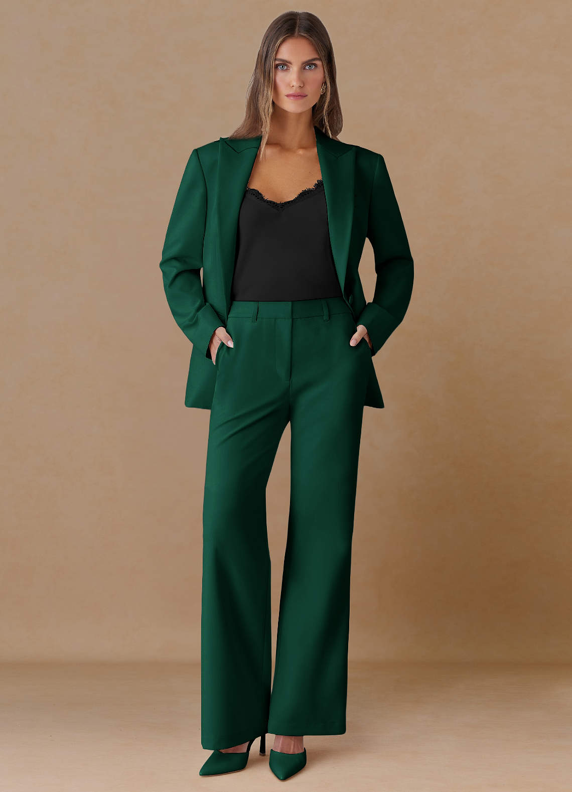 front Marina émeraude Pantalon droit en tissu raffiné