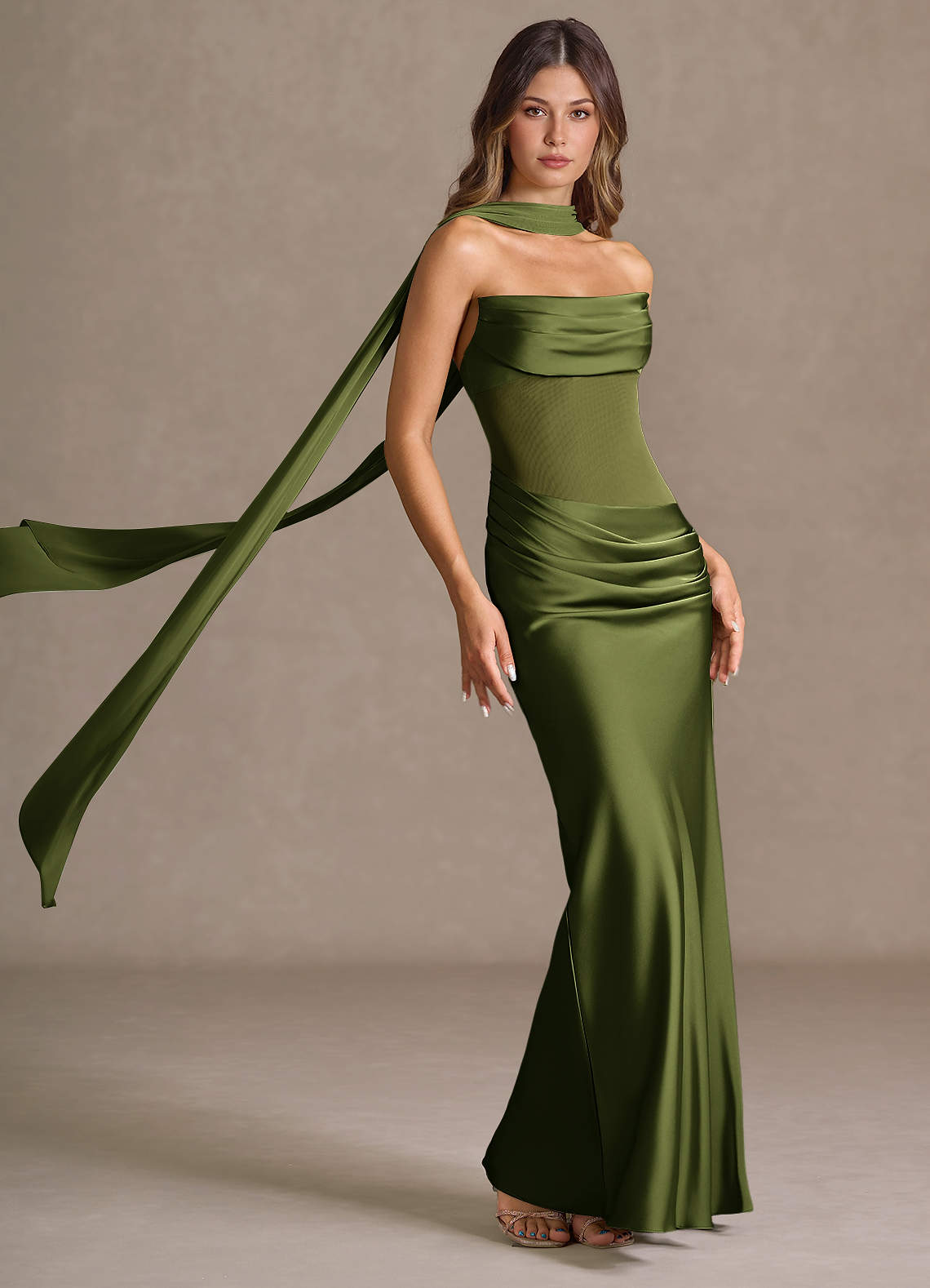 open lace back dress Vittoria Scoop-Neck Lace-up Back Maxi Dress in Olive Green