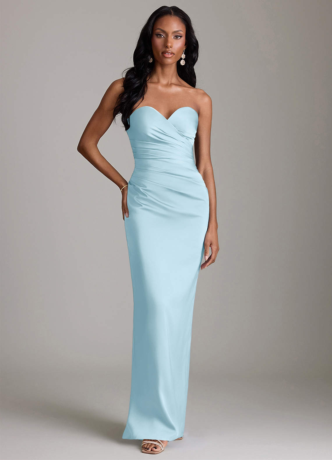 Azazie Sonora Vestidos de madrinha de casamento Vestido Céu Azul de Cetim elástico de Bainha com Sem alças image5