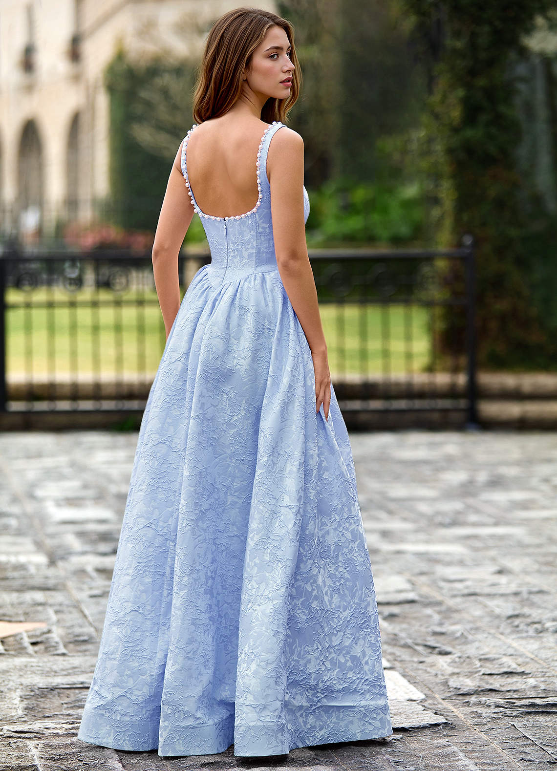 Thyme Taivaansininen A-linjainen 3D-kukkia koristeltu tanssiaismekko image2