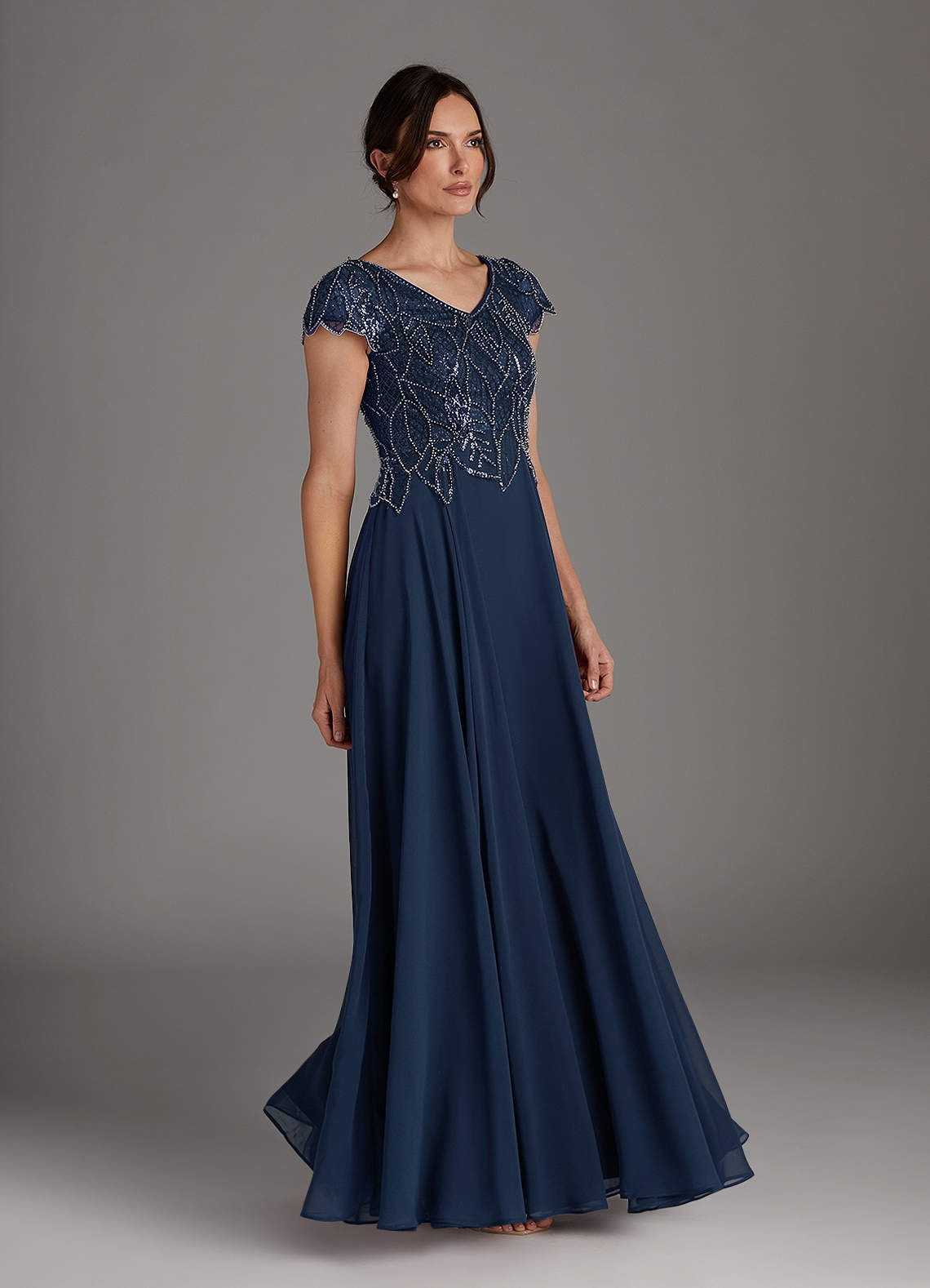 Azazie Eleanor vestidos de madre de la novia Vestido de Azul Marino Oscuro de Gasa de Corte En A con Lentejuela image3