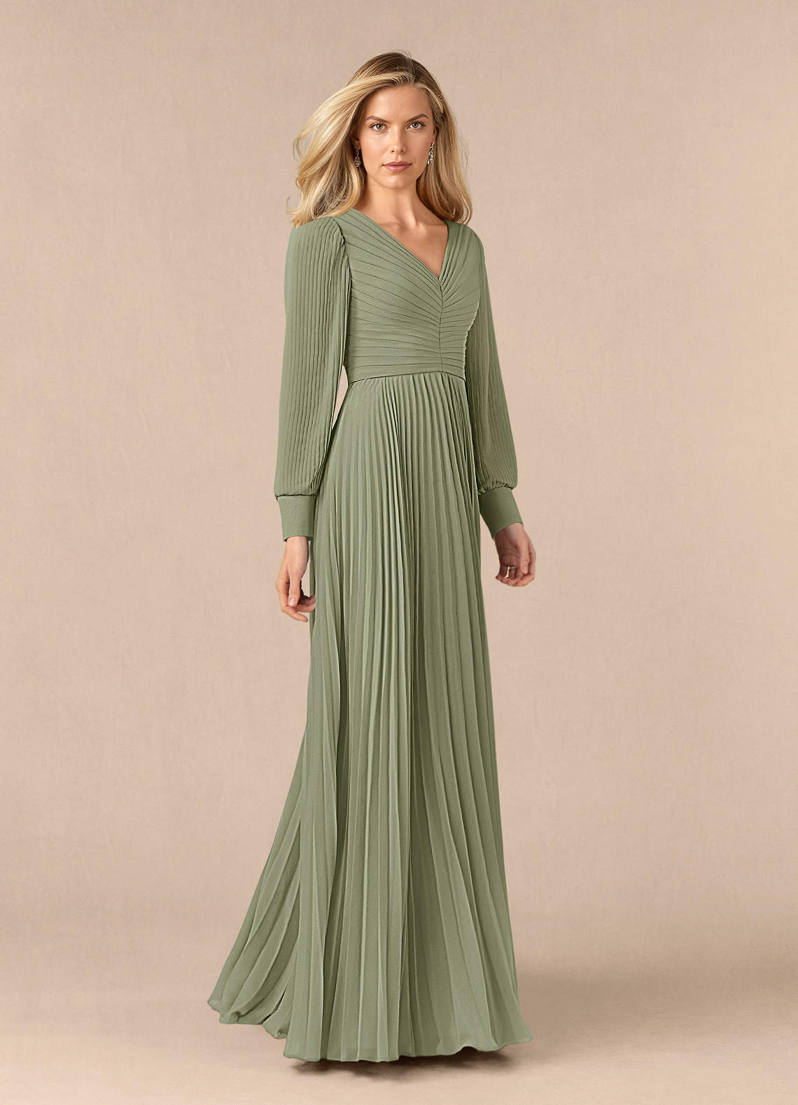 Azazie Zina Agave A-Line Pleated Chiffon Dress Ready to Ship | Azazie