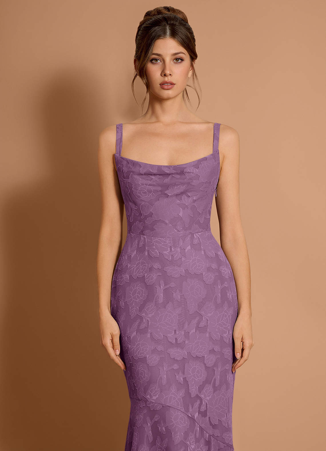 Azazie Bill Levkoff Wisteria Azazie A-Line One-Shoulder Floor-Length Mesh Bridesmaid  Dresses Wisteria