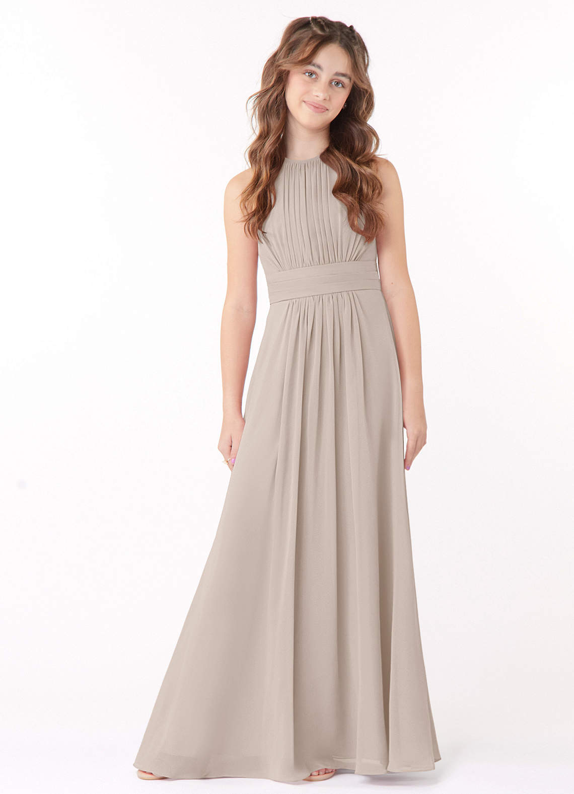 Azazie Bonnie Junior Frost A-Line Pleated Chiffon Dress image1
