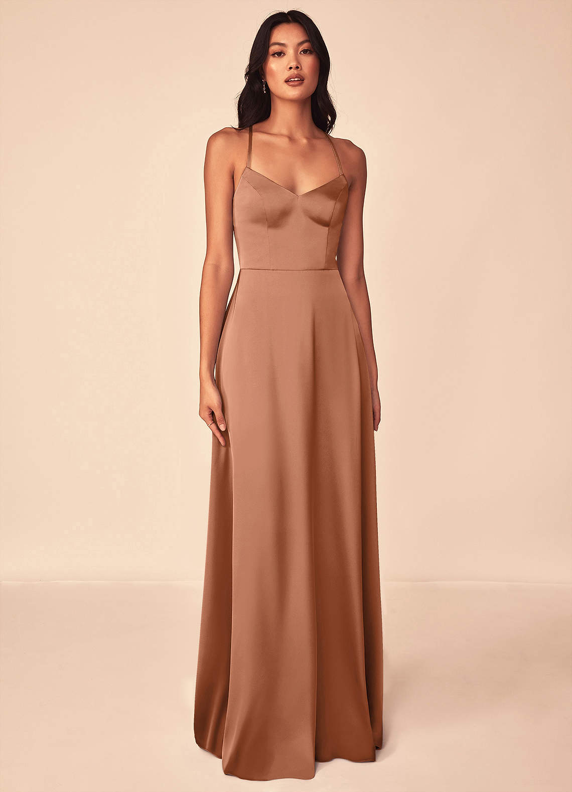 bronzer bridesmaid dresses Azazie A-Line Strapless Floor-Length Chiffon Bridesmaid Dresses