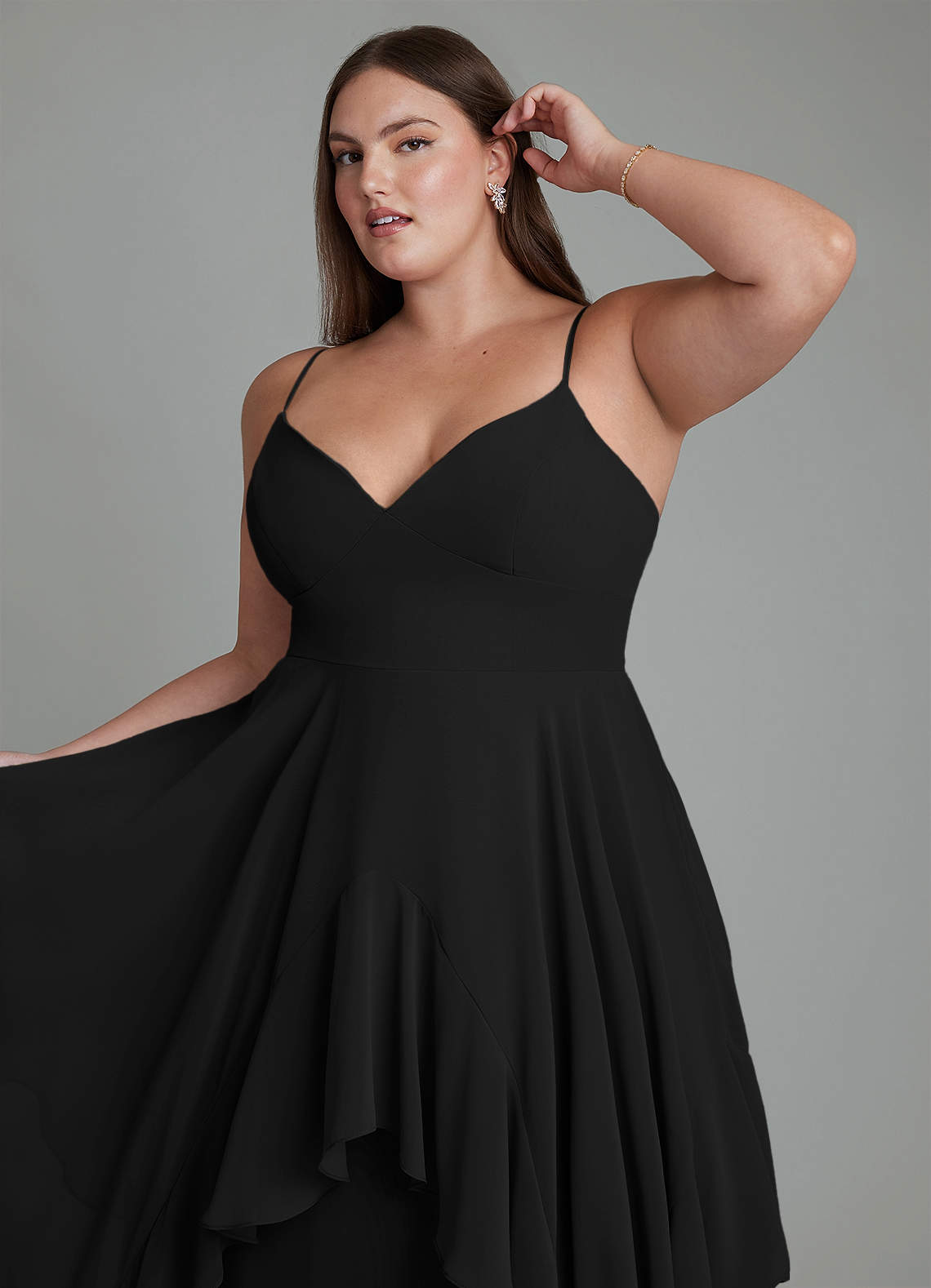 Azazie Zaina At-home Try On Dresses Black A-Line Chiffon Dress image11
