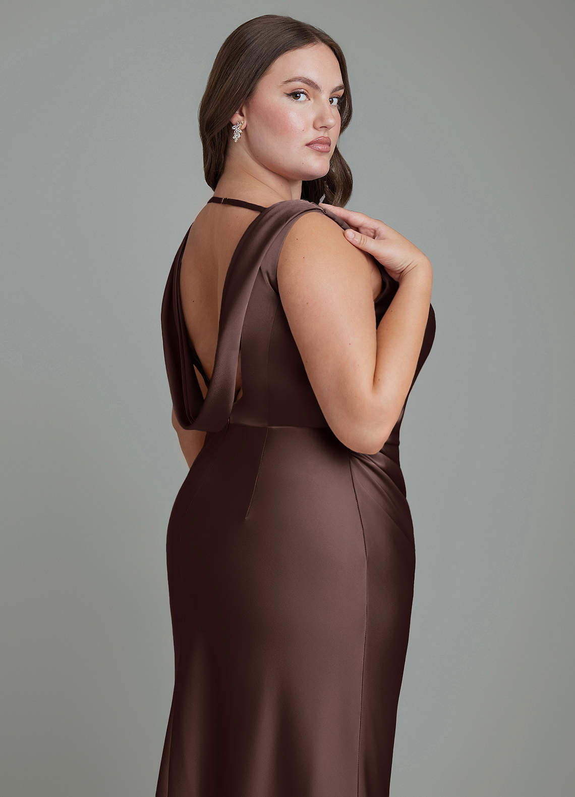 Azazie Kieryn Bridesmaid Dresses Ganache Mermaid Pleated Stretch Satin Dress image12