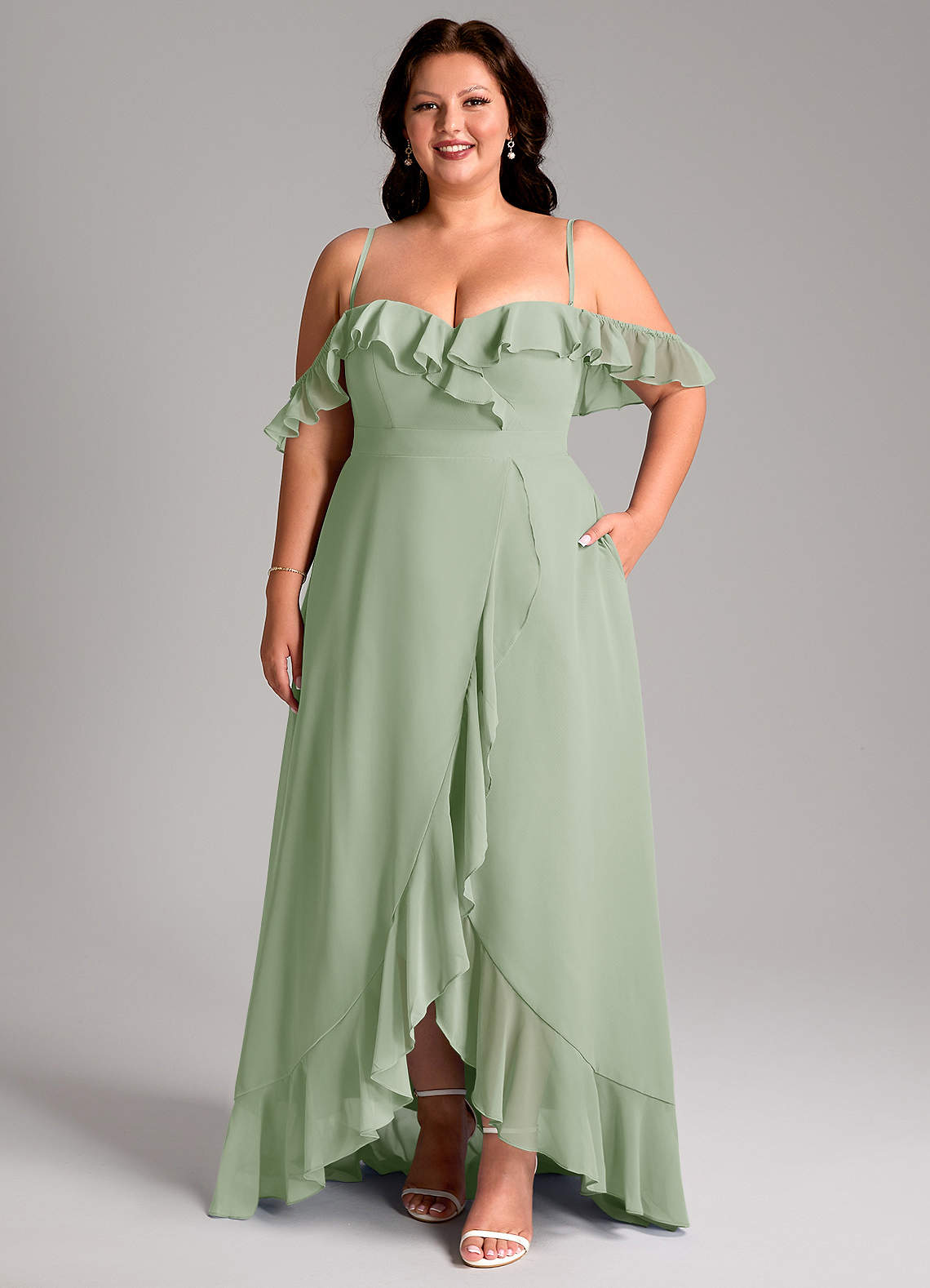 Azazie Lyra Bridesmaid Dresses Dusty Sage A-Line Chiffon Convertible Dress image15