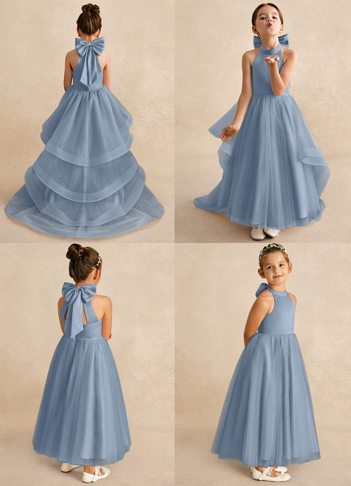 Azazie Bev Flower Girl Dresses Dusty Blue A-Line Convertible Tulle Dress image1