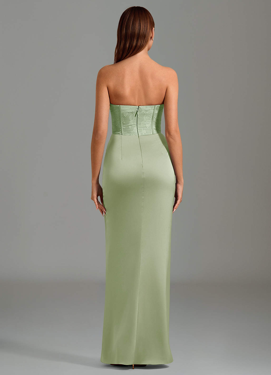 Azazie Emilia Abiti da Damigella Abito Sirena in Raso Elasticizzato Senza Cinturino Verde Salvia image1