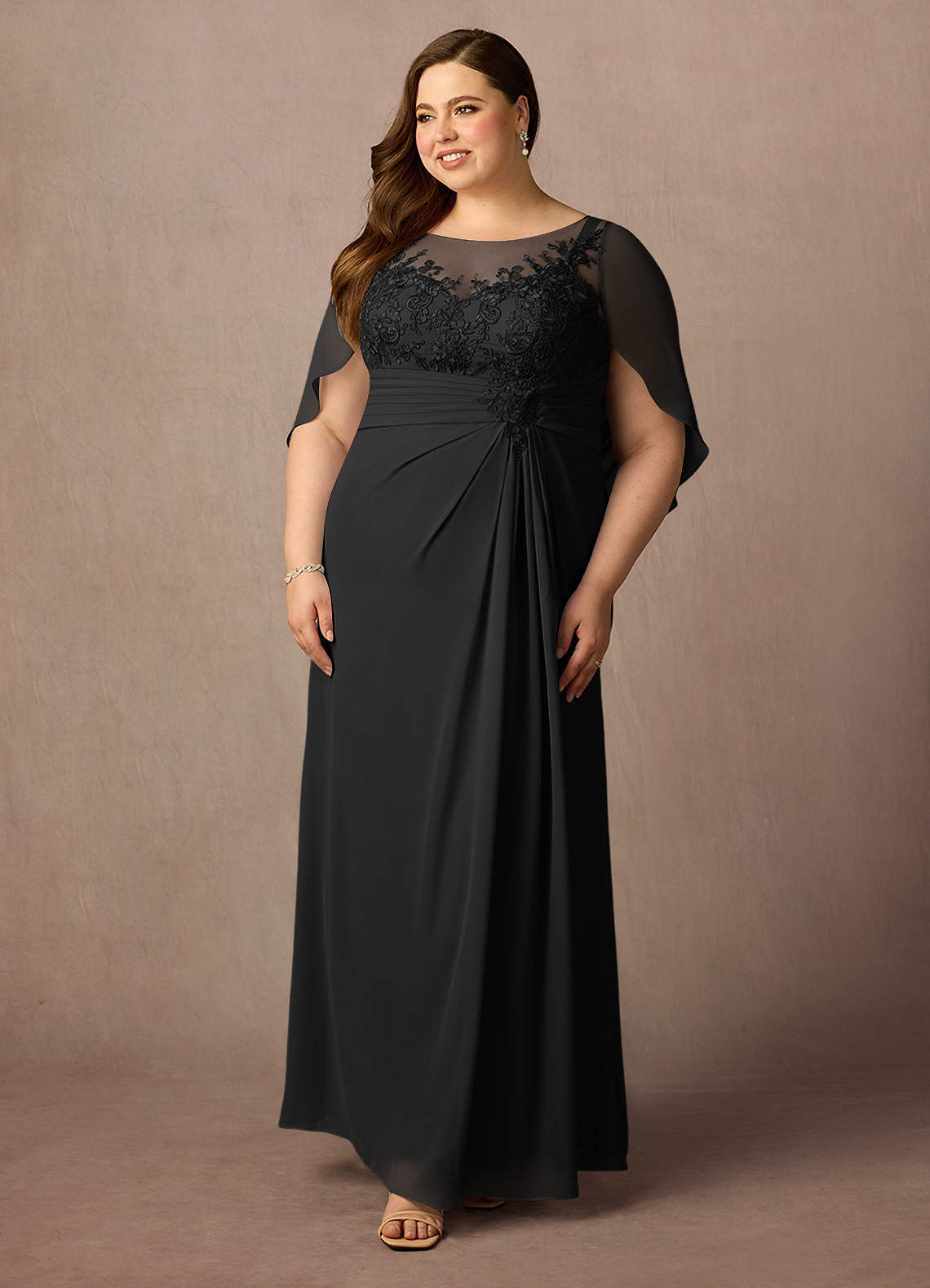 Azazie Hera Mother of the Bride Dresses Black A-Line Lace Capelet Chiffon Dress image8