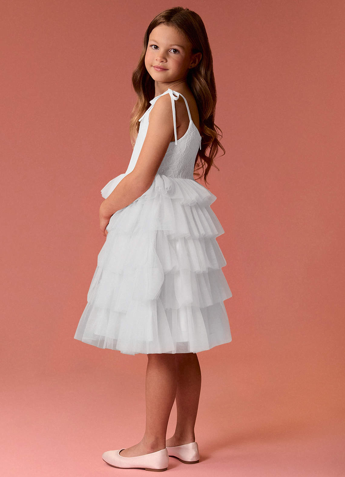 Barbie ♥ Azazie Flower Girl Dresses Scoop Bow Strap Lace Tulle Tier A-Line Dress image6