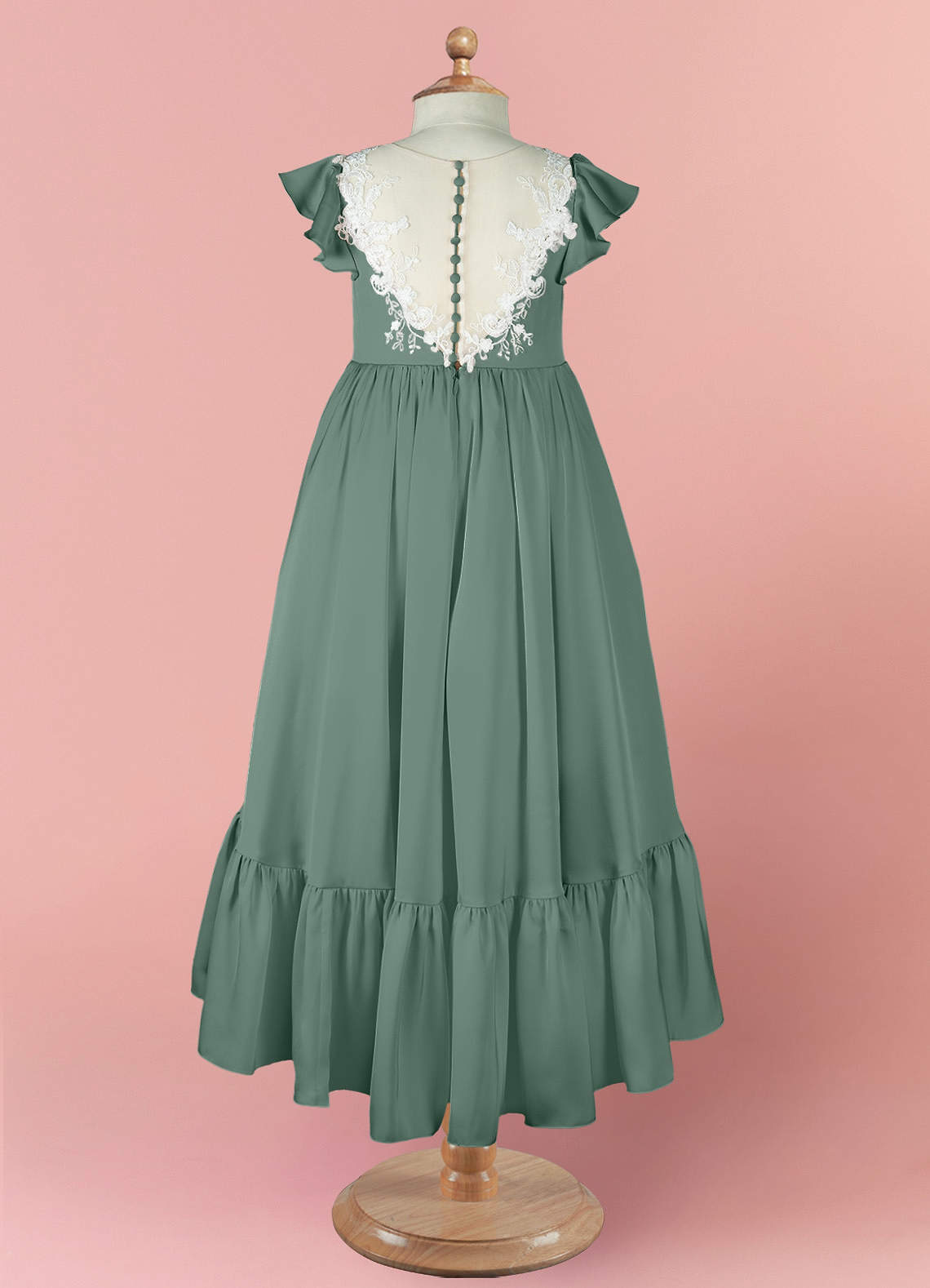 Barbie ♥ Azazie Flower Girl Dresses High Low Lace and Stretch Satin A-line Dress image7