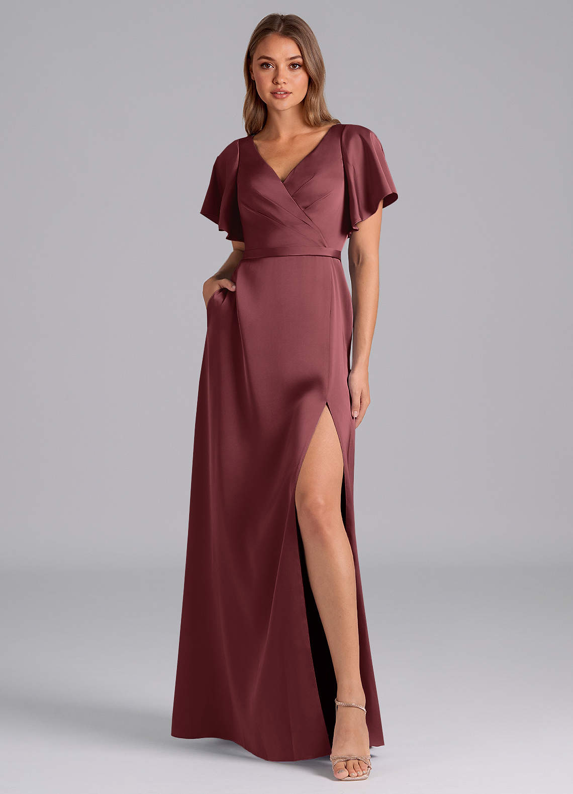 Azazie Ambrosia Merlot Stretch Satin Bridesmaid Dresses | Azazie