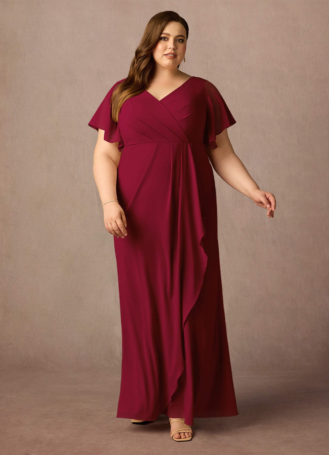 Azazie Song Mother of the Bride Dresses Burgundy Mermaid V-Neck Pleated Stretch Chiffon Dress image1