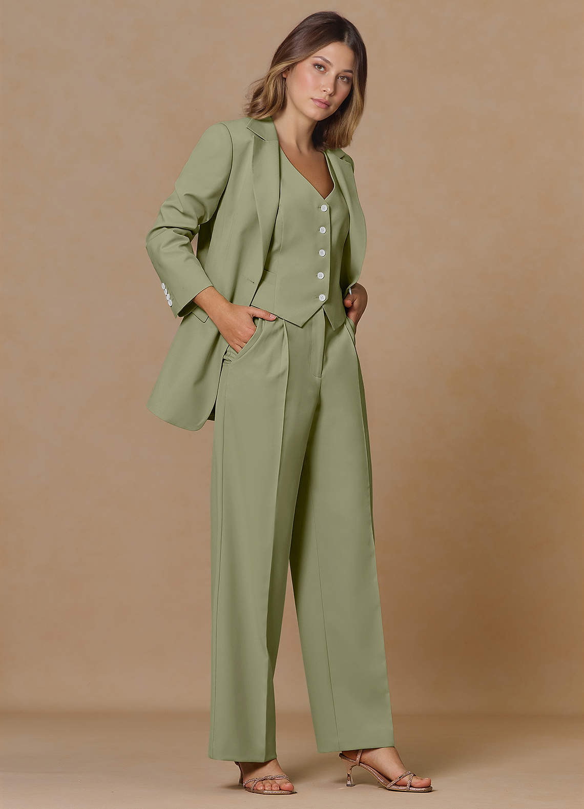 front Rowan Pistachio Refined Weave Performance blazer