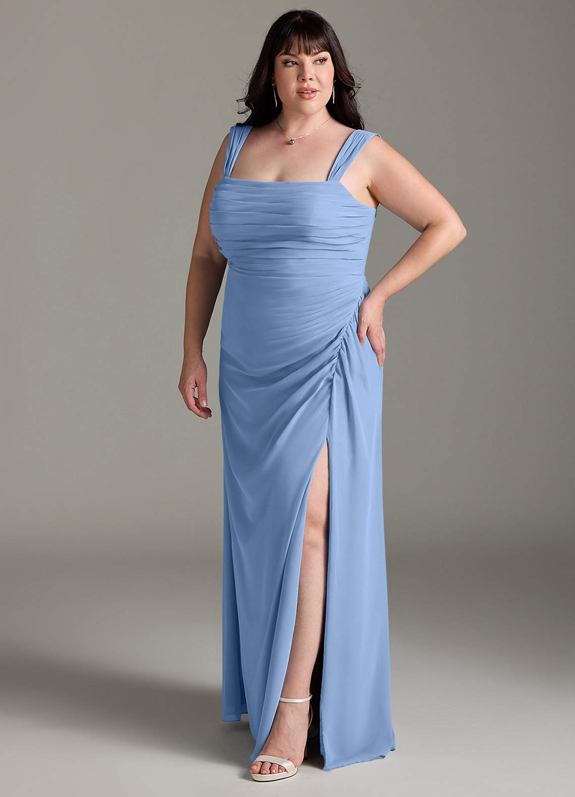 Azazie Jesaphine Bridesmaid Dresses Steel Blue Sheath Bow Chiffon Dress image10