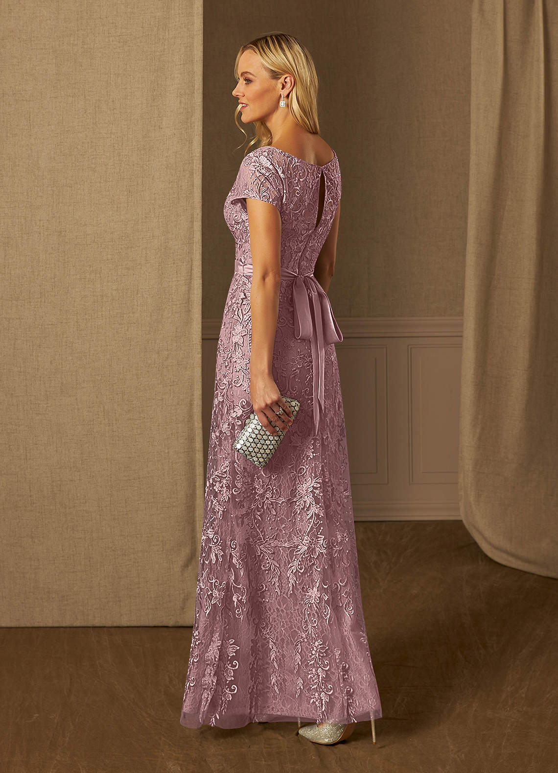 Azazie Dorit Dusty Rose Sheath Scoop Lace Dress Ready to Ship | Azazie
