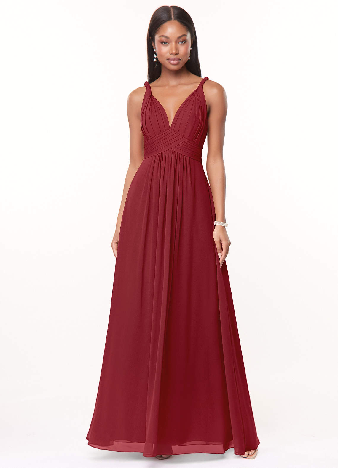 Azazie Maren Brautjungfernkleider A-Linie Plissee Chiffon Kleid Granatapfelrot image1
