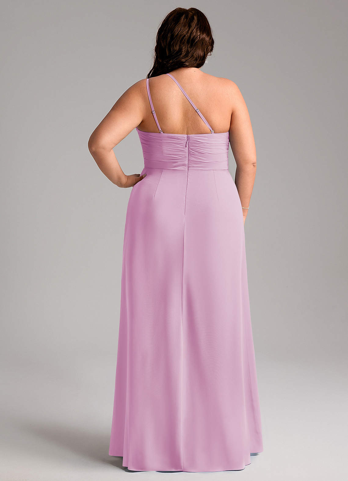 Azazie Eren Vestidos de damas de honor Vestido de Rosa Caramelo de Gasa de Corte Recto con Hombro unilateral image8
