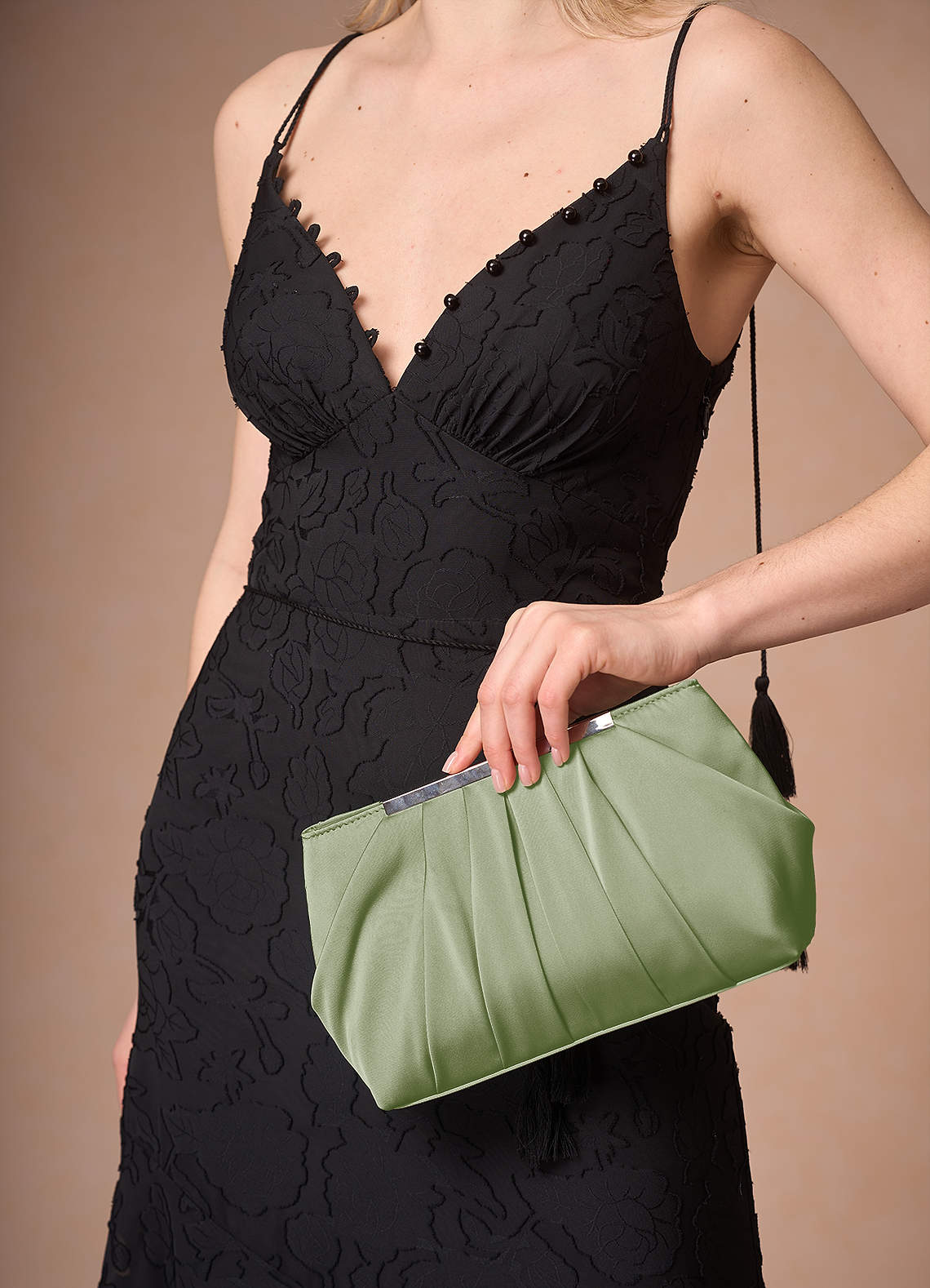 front Stretch Satin Pleated Clutch