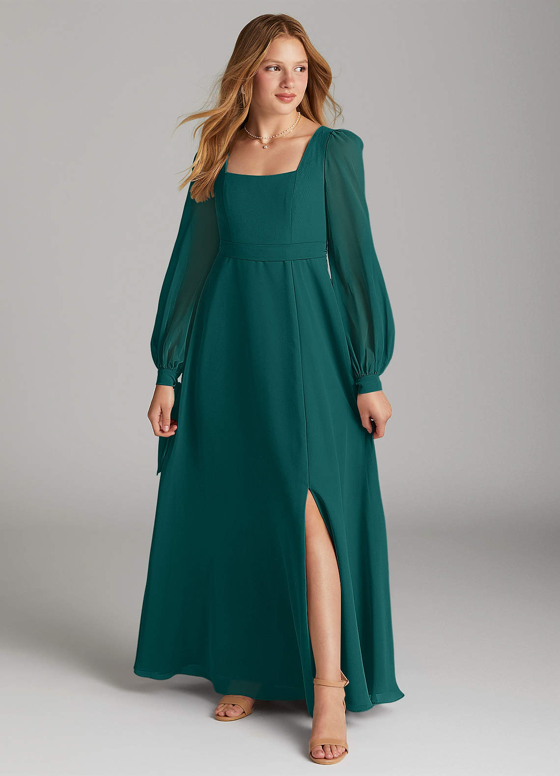 Azazie Leonia Junior Peacock A-Line with Pockets Chiffon Dress image1