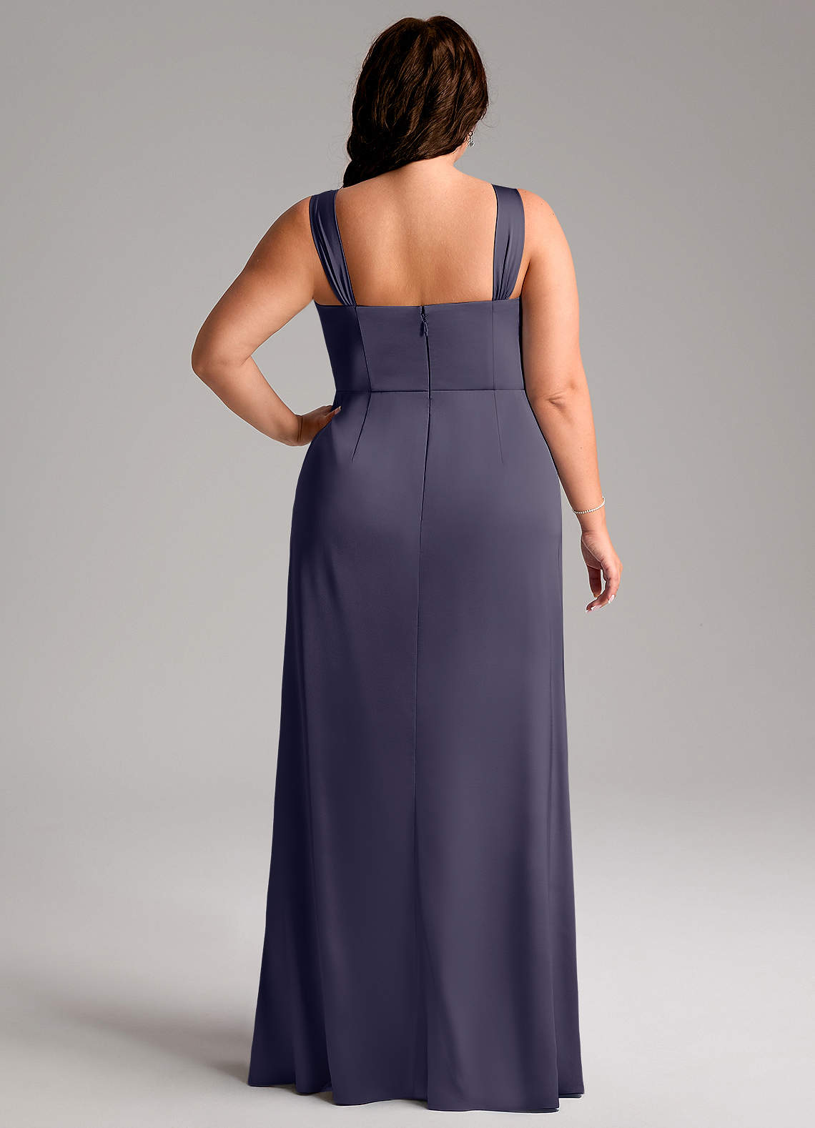 Azazie Denice Bridesmaid Dresses Stormy Sheath Pleated Stretch Satin Dress image10