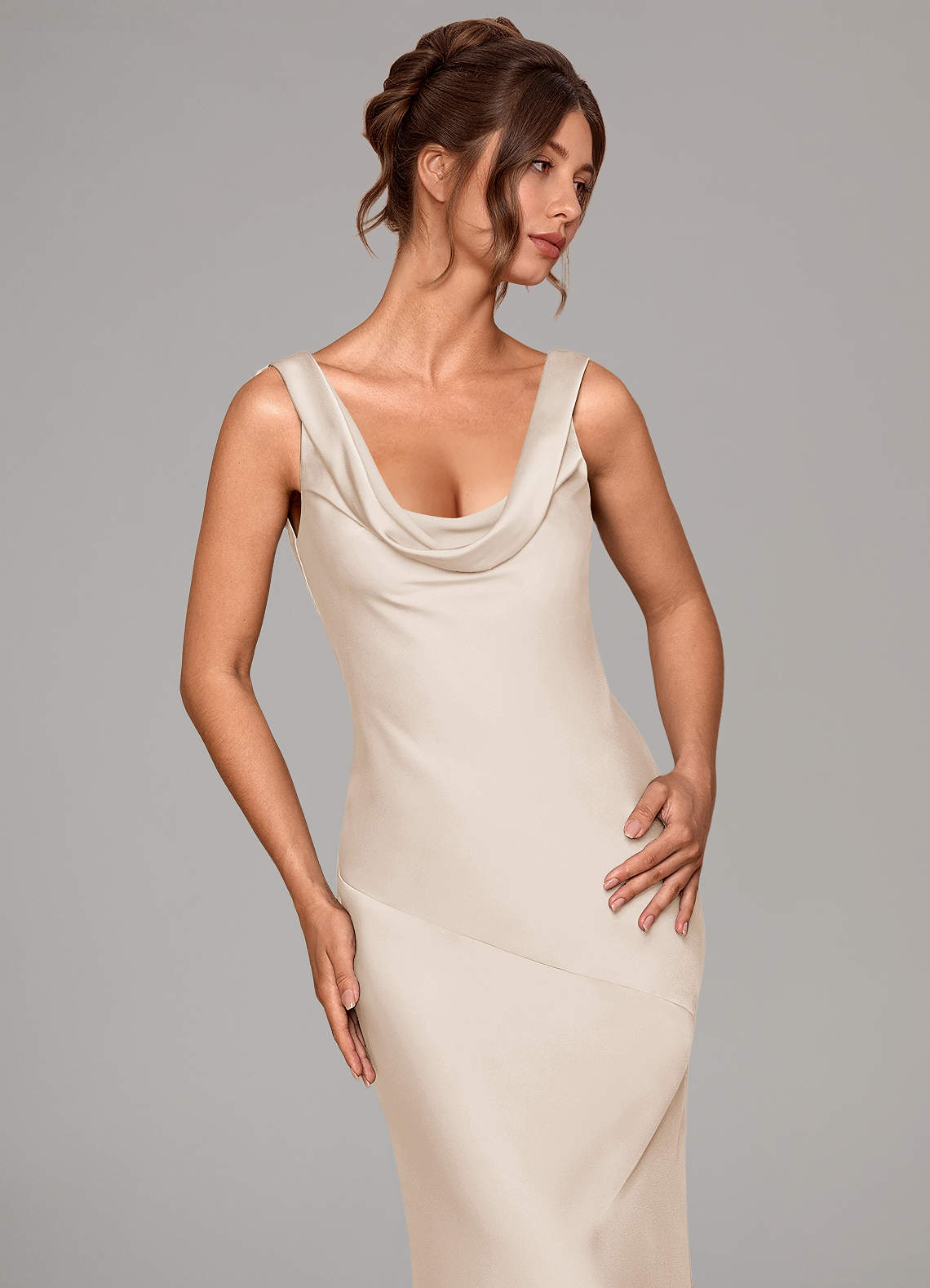 Azazie Rylina Brudtärnklänningar Klä av Sjöjungfru i Stretch Satin Vit Alabaster image5
