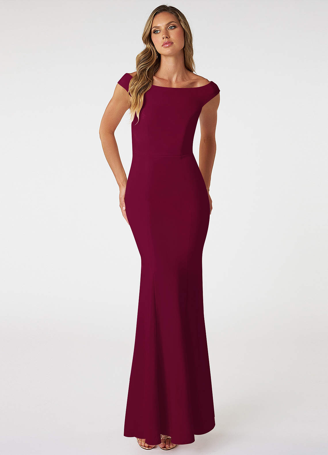Azazie Nicolina Vestidos de damas de honor Vestido de Borgoña de Crepé elástico de Corte Sirena con Escote Cuadrado image1