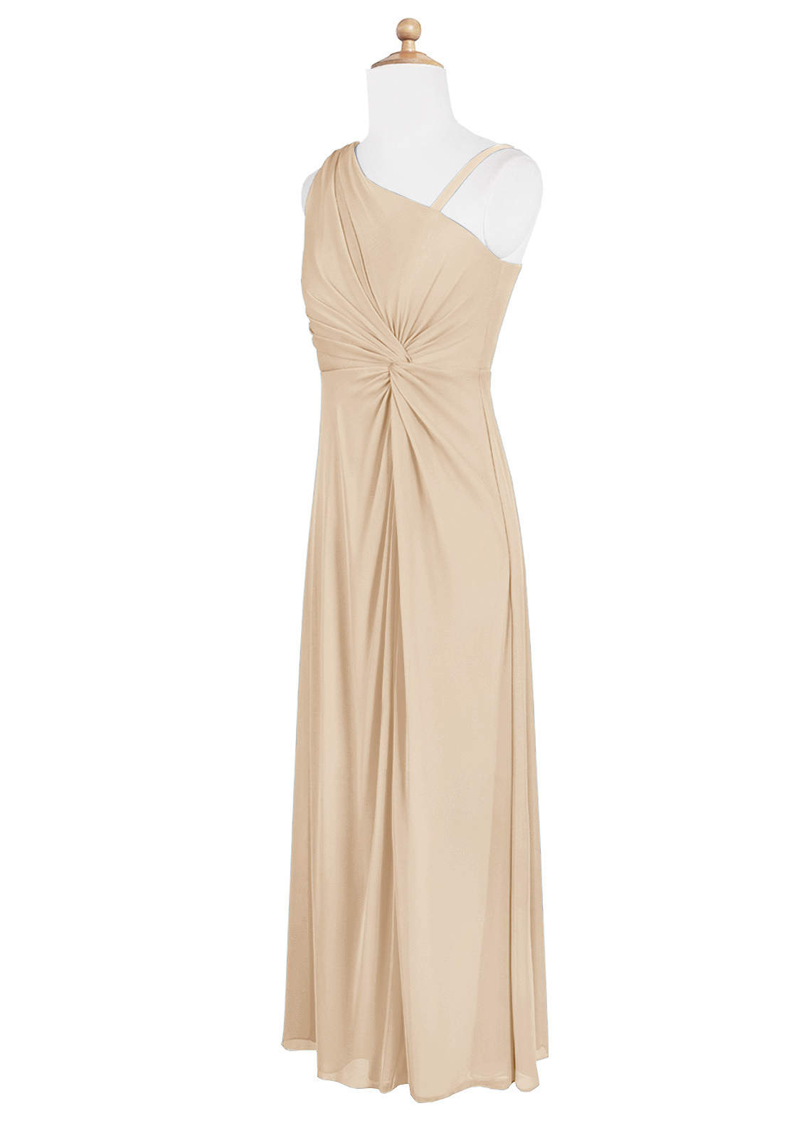 Azazie Brooke Junior Champagne A-Line Pleated Mesh Dress image6