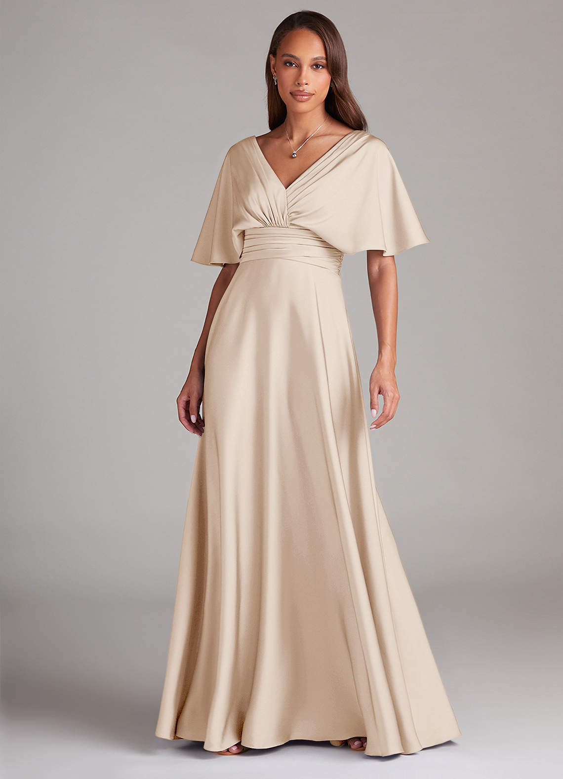 Azazie Pamela Bridesmaid Dresses White Alabaster A-Line Pleated Stretch Satin Dress image1