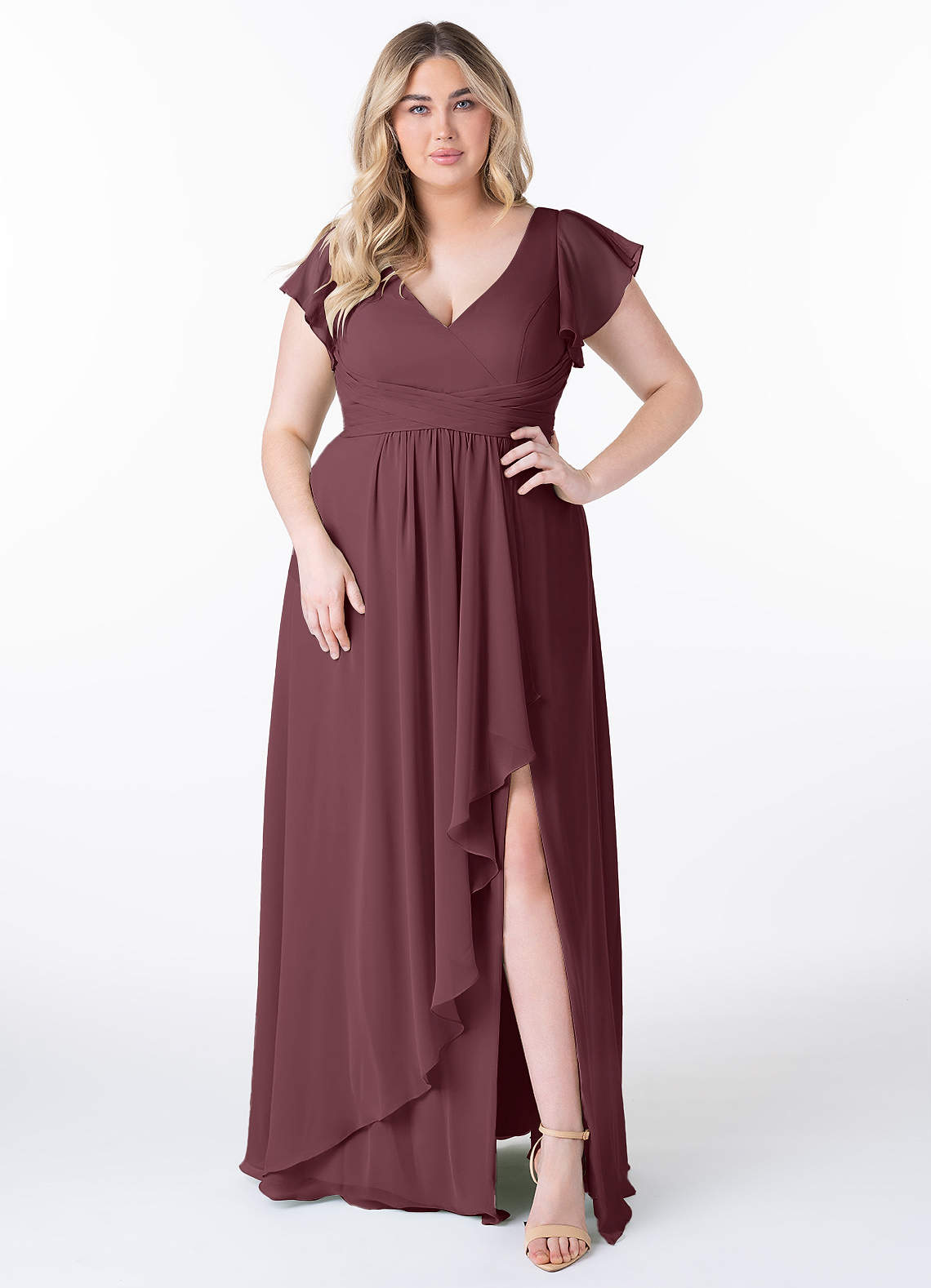 Azazie Omari Bridesmaid Dresses Sangria A-Line Chiffon Dress image1