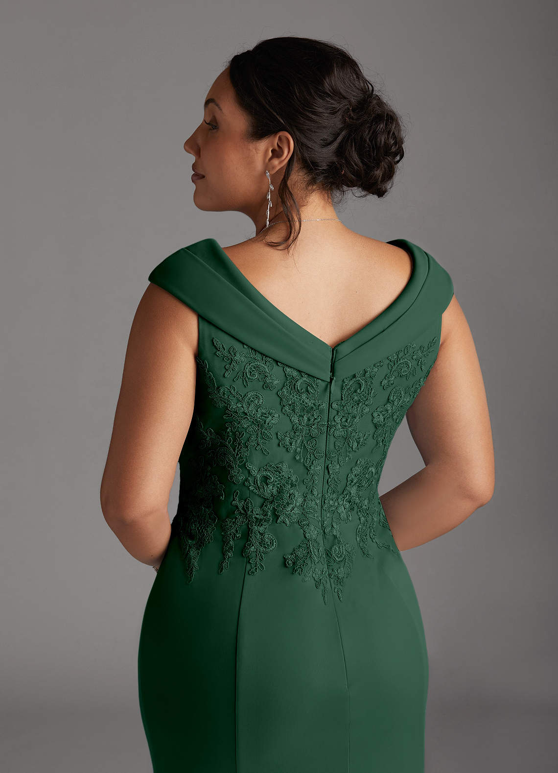 Azazie Plus Size A-Line/Princess V-Neck Floor-Length Mesh Mother of The Bride or Groom Dresses - Dark Green