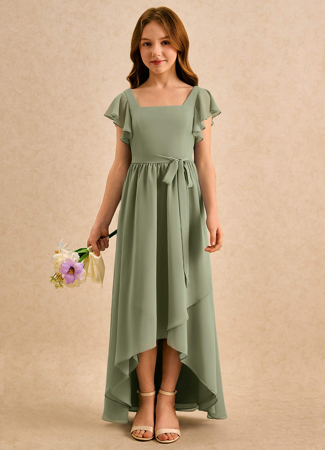 Azazie Milly Girls Formal Flower Girl Klänningar Klä A-Line i Chiffong Plisserad image2
