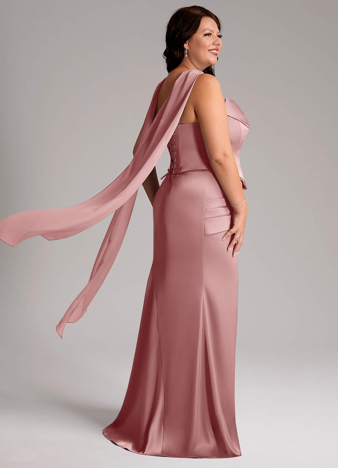 Azazie Sorrel Bridesmaid Dresses Dusty Rose Mermaid Strapless Stretch Satin Convertible Dress image7
