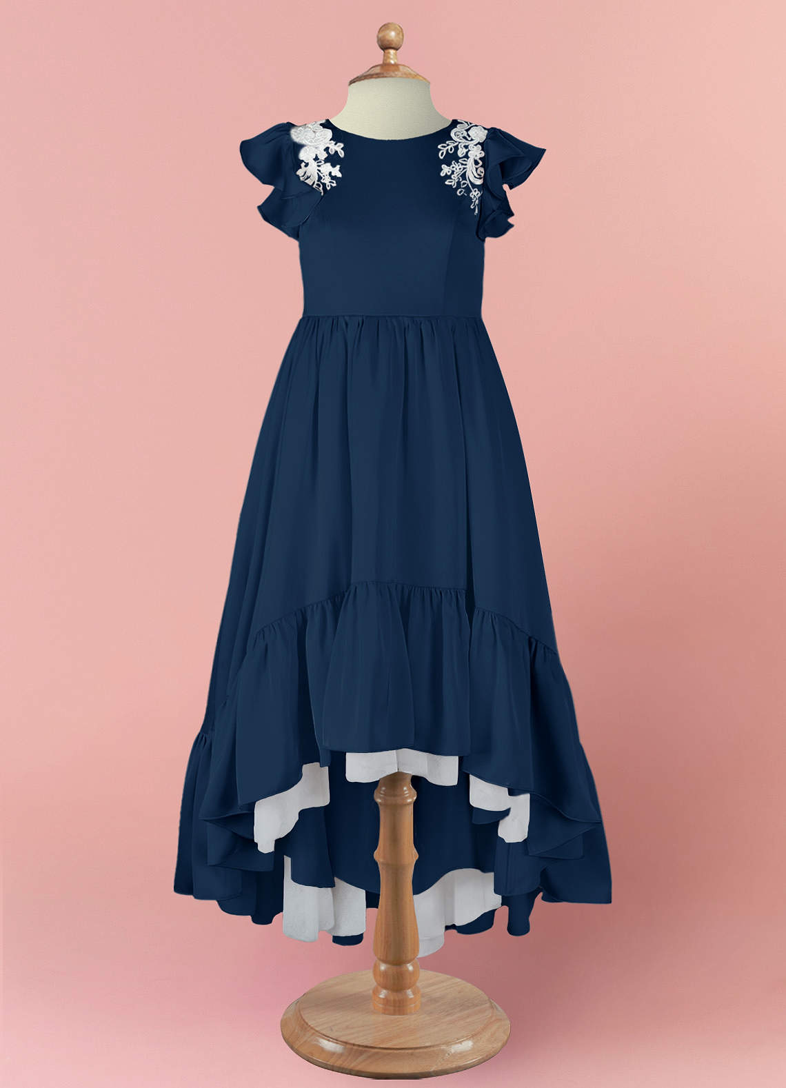 Barbie ♥ Azazie Flower Girl Dresses Dark Navy A-Line Lace Stretch Satin Dress image6