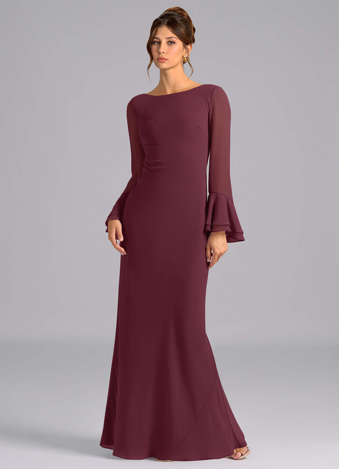 Azazie Leone Bridesmaid Dresses Cabernet Mermaid Corset Chiffon Dress image1