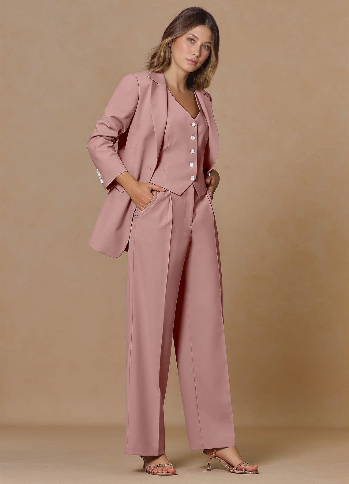 front Rowan Dusty Rose Refined Weave Performance blazer