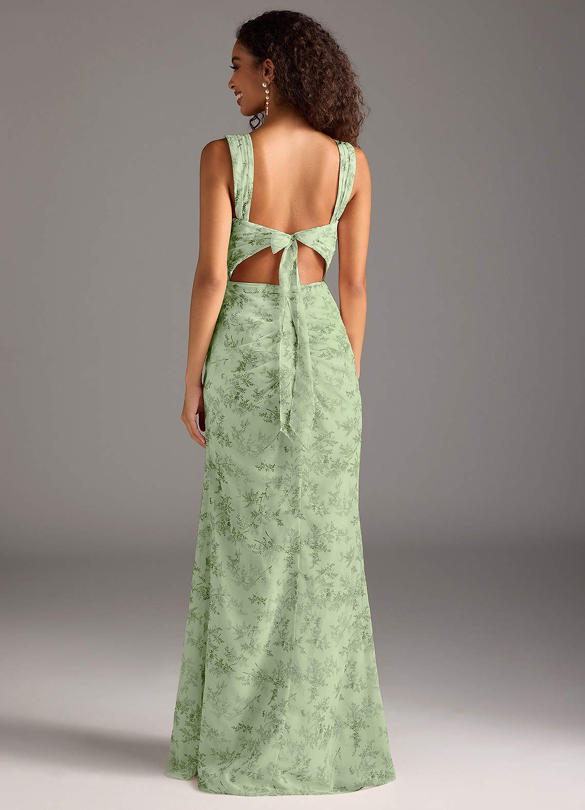 Azazie Jesaphine Bridesmaid Dresses Green Fern Floral Sheath Bow Chiffon Dress image4