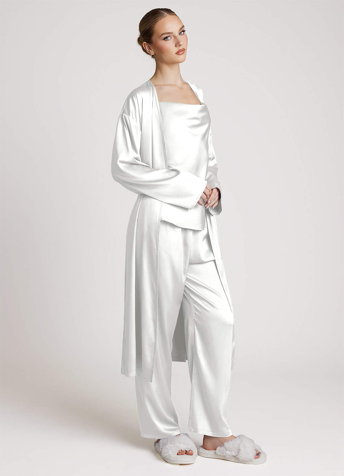 front Satijnen loungewearset met lange mouwen, 3-delig