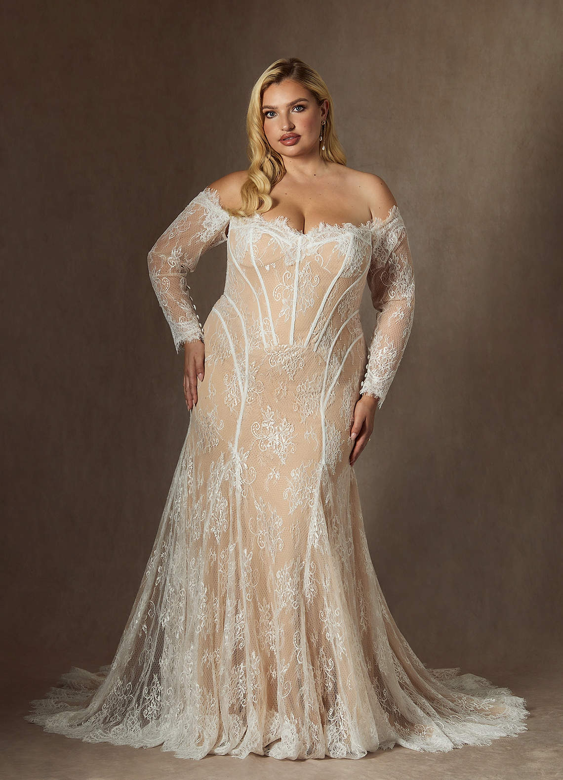 Azazie Katherine Vestidos de novia Vestido de Blanco Diamante Champán de Tul de Corte Sirena con Vestidos sin tirantes image1