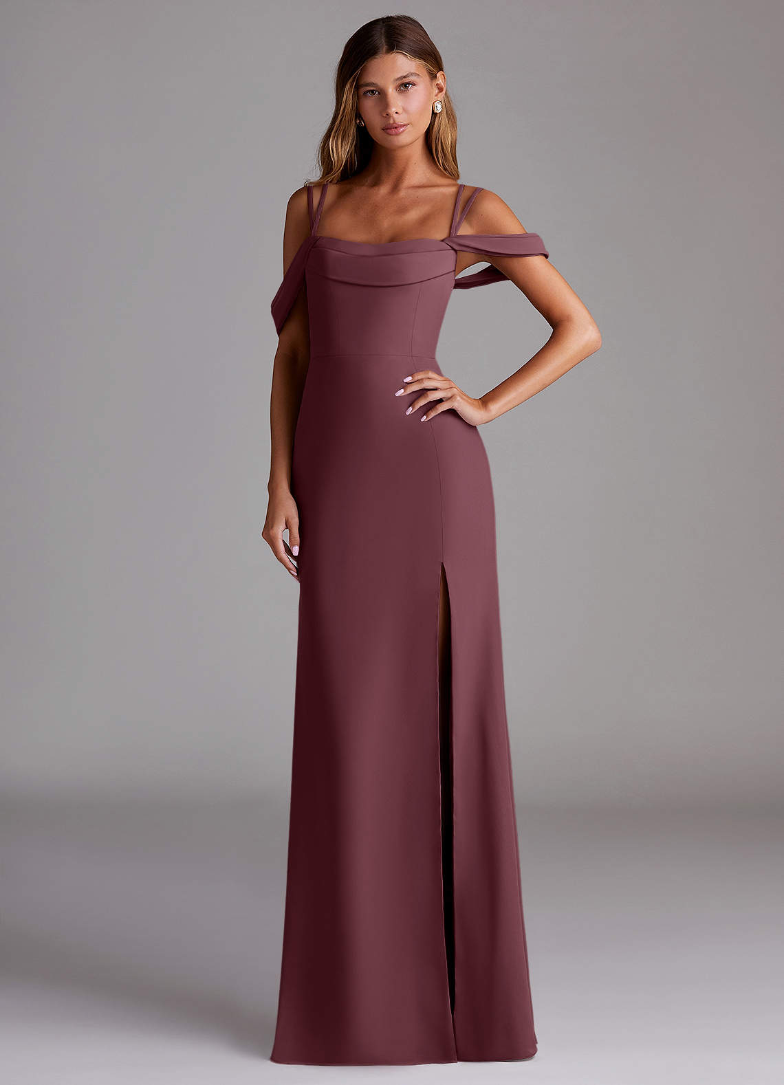 Azazie Callan Jurken voor bruidsmeisjes Converteerbaar Jurk van Chiffon met Zeemeermin Geplooid Sangria image1