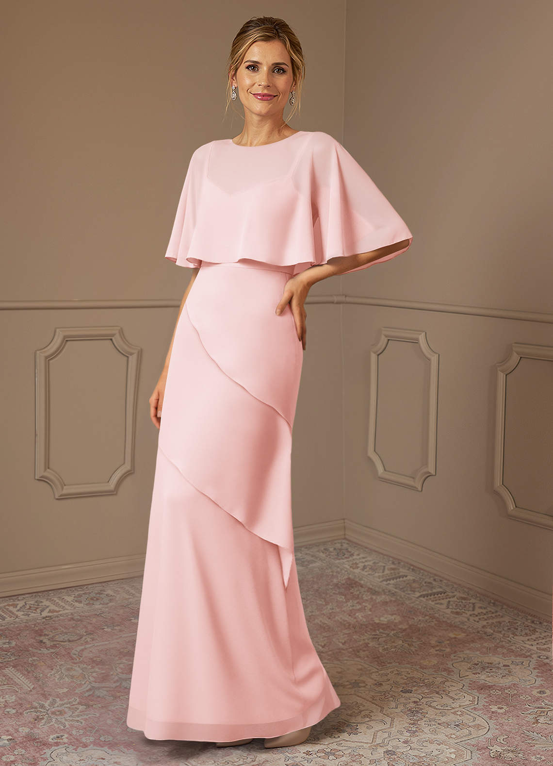 Azazie Bowie Mother of the Bride Dresses Blushing Pink A-Line Chiffon Dress image1
